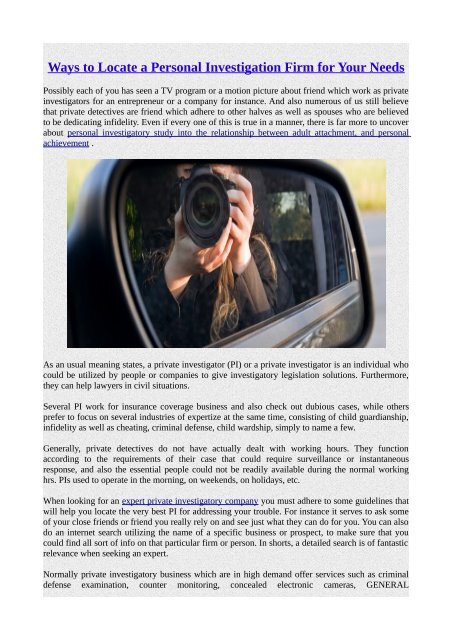 Ways To Locate A Personal Investigation Firm For Your Needs