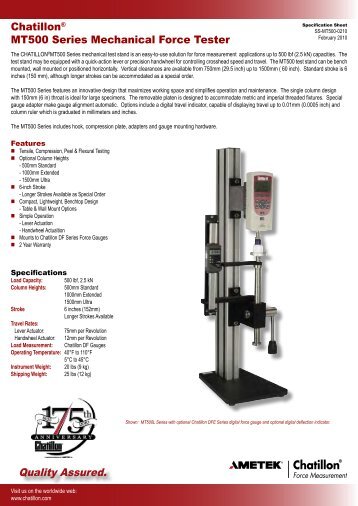 Chatillon® MT500 Series Mechanical Force Tester Quality Assured.