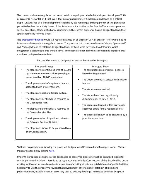 Proposed Critical Slopes Ordinance Change - Albemarle County