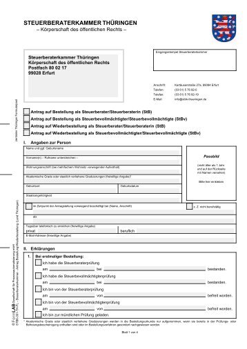 Antrag auf Bestellung / Wiederbestellung als Steuerberater(in ...