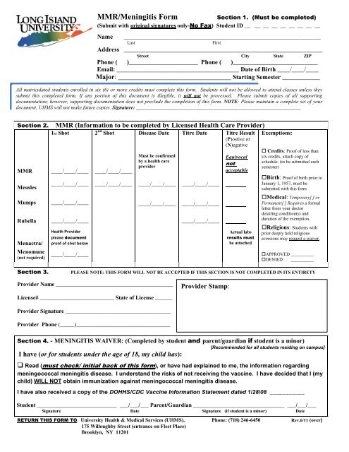 MMR/Meningitis Form (PDF)