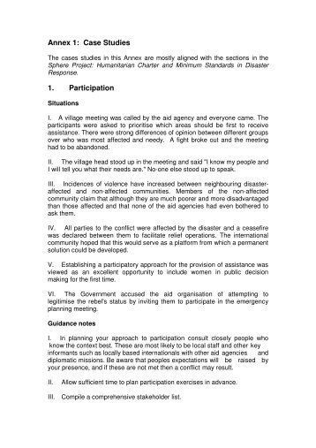 Annex 1: Case Studies 1. Participation - Conflict Sensitivity