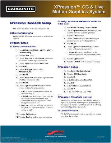 XPression RossTalk Setup - Ross Video