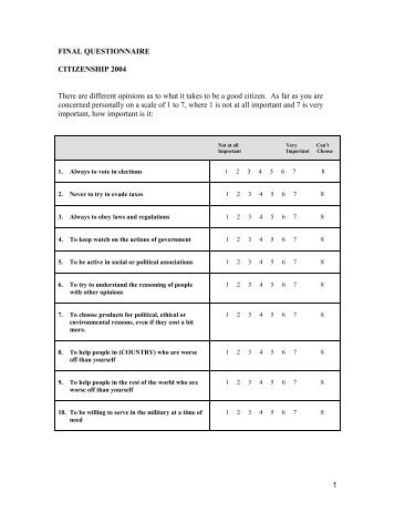1 FINAL QUESTIONNAIRE CITIZENSHIP 2004 There are ... - ISSP