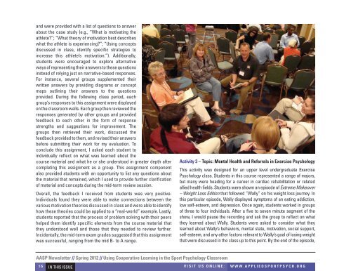 Spring 2012 Newsletter - Association for Applied Sport Psychology