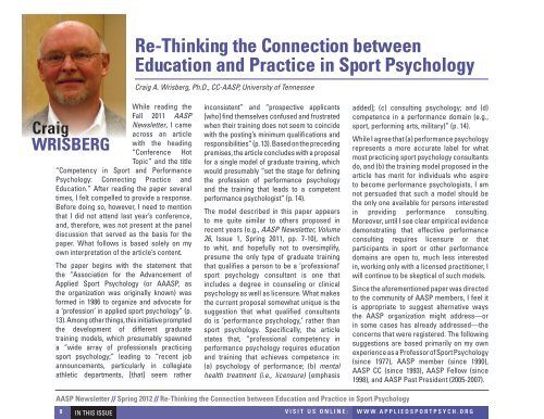 Spring 2012 Newsletter - Association for Applied Sport Psychology