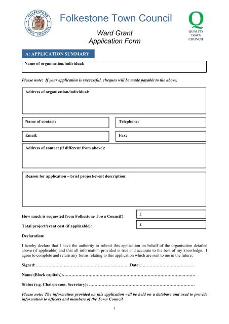 Ward Grant Application Form - Folkestone Town Council