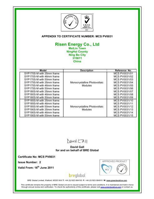 Risen MCS Certificate - All Eco Energy