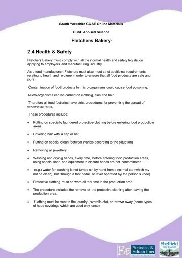 Fletchers Bakery- 2.4 Health & Safety - Be-sy.org.uk