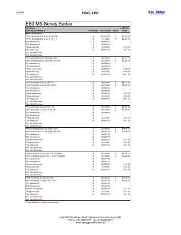 ACS BMW Price List - Car Shine