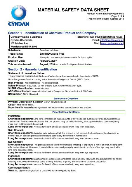 Enviro Drysorb - MSDS - CYNDAN Chemicals