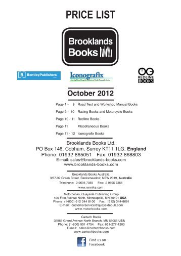 October 2012 PRICE LIST - Brooklands Books