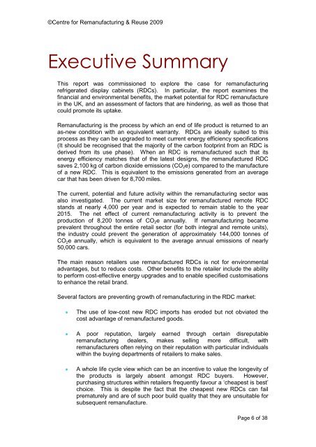 Report on the remanufacturing of refrigerated display cabinets