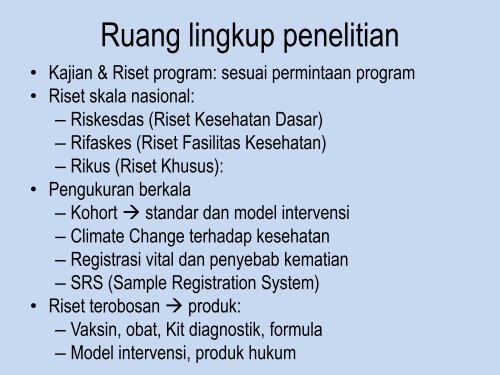 Rencana Kajian dan Litbang Skala Nasional ... - Badan Litbangkes