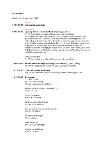 PROGRAMMA Donderdag 26 september 2013 Foyer 09:00-09:55 ...