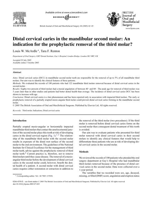 Distal cervical caries in the mandibular second molar - Surgical ...