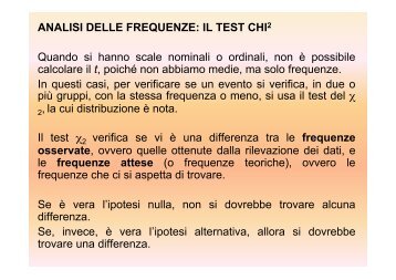 ANALISI DELLE FREQUENZE: IL TEST CHI2 Quando si hanno ...