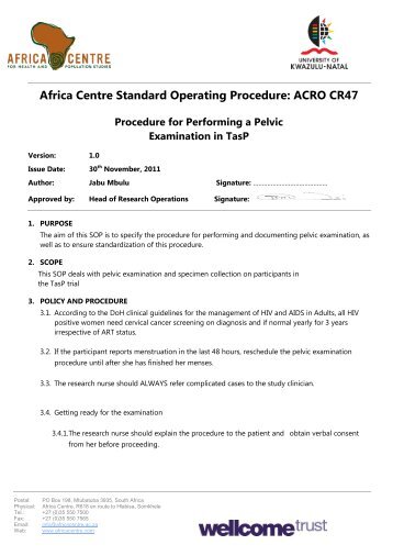 Procedure for Performing a Pelvic Examination in TasP