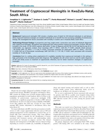 Treatment of Cryptococcal Meningitis in KwaZulu-Natal, South Africa