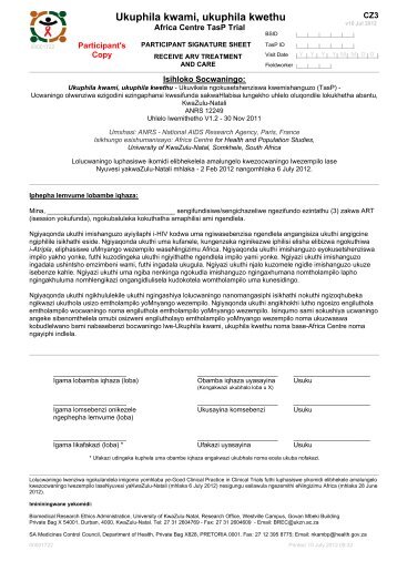 Participant Signature Sheet - Receive ARV Treatment and Care