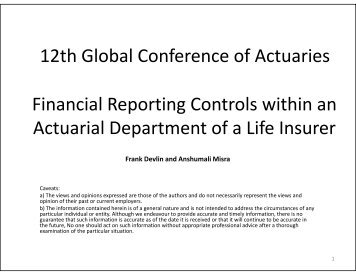 Financial Reporting Controls Within an Actuarial Department of a ...