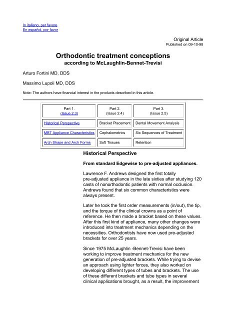 Orthodontic treatment conceptions - Virtual Journal of Orthodontics