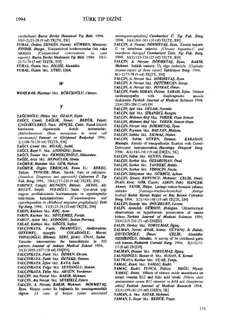 TÃ¼rk TÄ±p Dizini 1994 - ULAKBÄ°M Ulusal Veri TabanlarÄ±