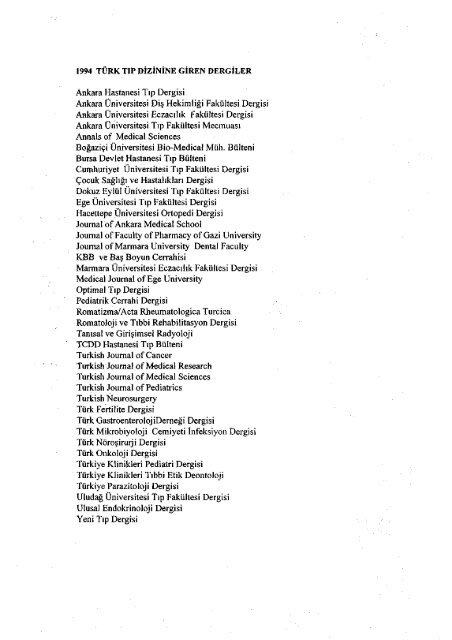 TÃ¼rk TÄ±p Dizini 1994 - ULAKBÄ°M Ulusal Veri TabanlarÄ±