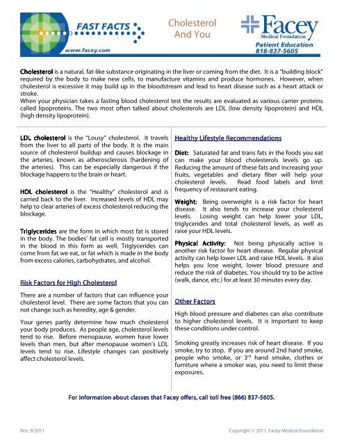 Cholesterol and You.pdf - Facey Medical Group