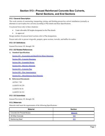 Section 513 Precast Reinforced Concrete Box Culverts Barrel ...