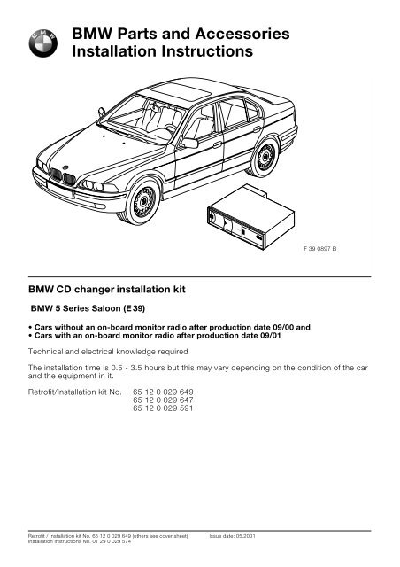 BMW Parts and Accessories Installation Instructions