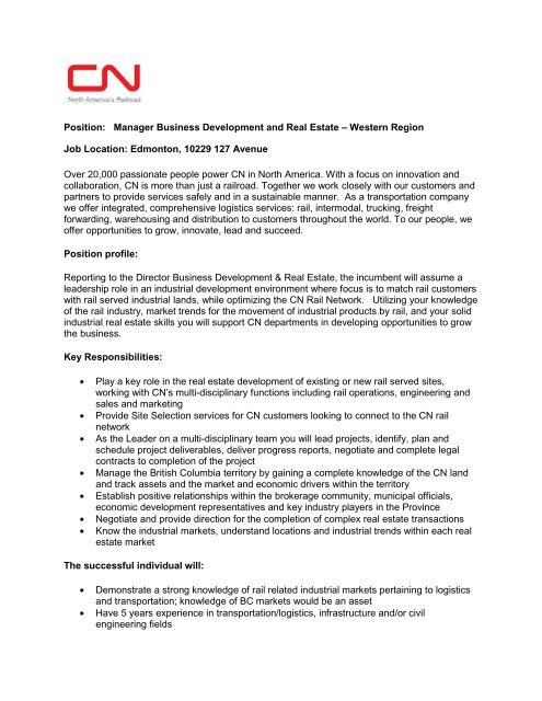 Position: Manager Business Development And Real Estate ...
