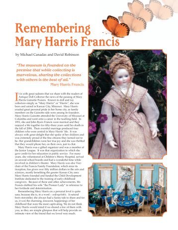 Remembering Mary Harris Francis - Carmel Doll Shop