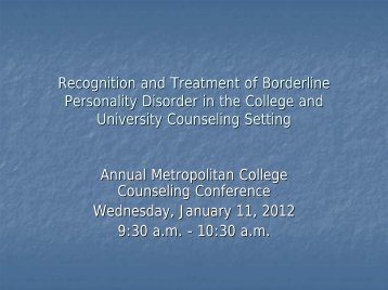 Recognition and Treatment of Borderline Personality Disorder in the ...