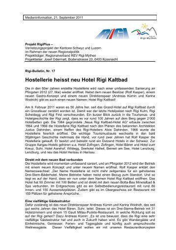Hostellerie heisst neu Hotel Rigi Kaltbad - Region Einsiedeln