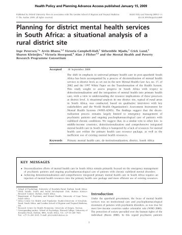Planning for district mental health services in South Africa: a ...