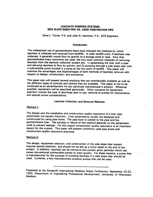 leachate pumping systems: side slope riser pipe vs ... - SCS Engineers