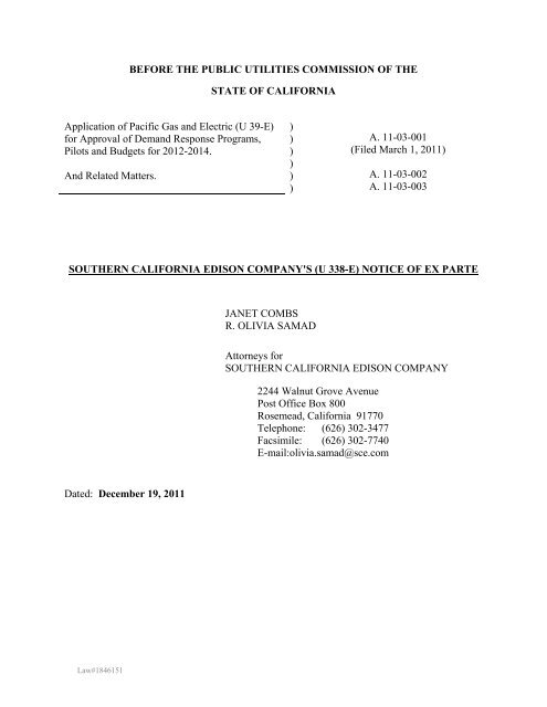 A1103001 Et Al Dr Sce Ex Parte Notice Pdf Southern California A1103001 Et Al Dr Sce Ex Parte Notice Pdf Southern California