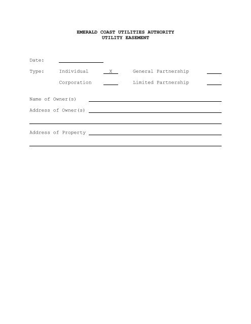 Individual Easement Form - Escambia County Utilities Authority