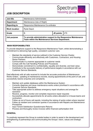 Job Description and Person Specification - Spectrum Housing Group