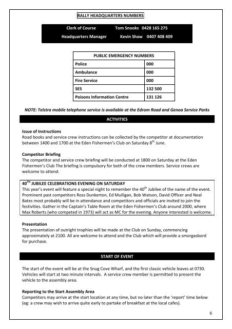 SERVICE GUIDE - Bega Valley Rally