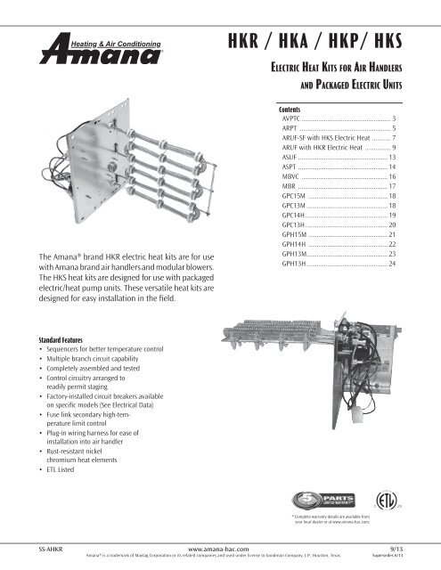 Product Specifications - Amana HAC