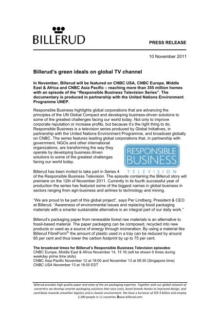 Responsible Business Press release - Billerud AB