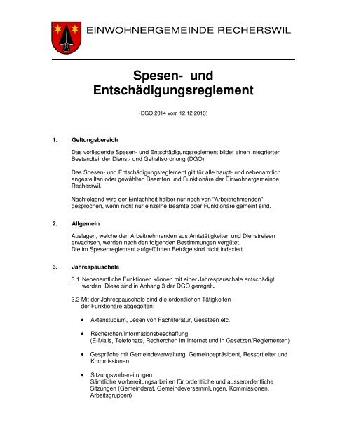 spesenreglement. - Recherswil