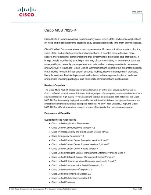 Cisco MCS 7825-I4 Video Servers/Encoders