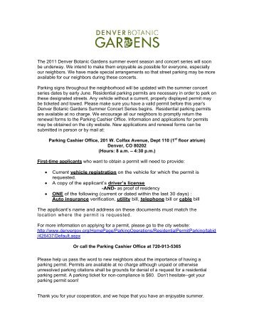 Dear Valued Neighbor: - Denver Botanic Gardens