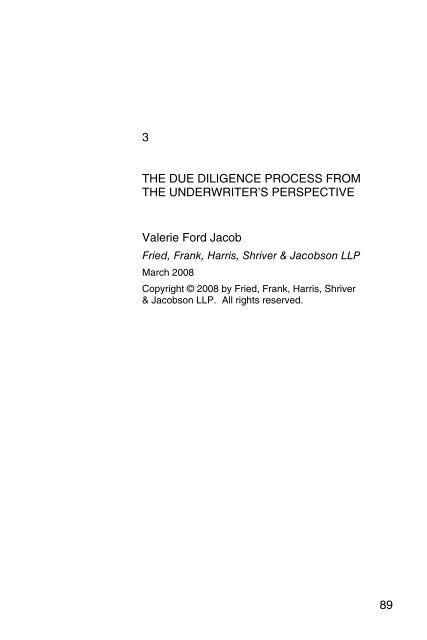 The due diligence process from the underwriter's - Fried Frank