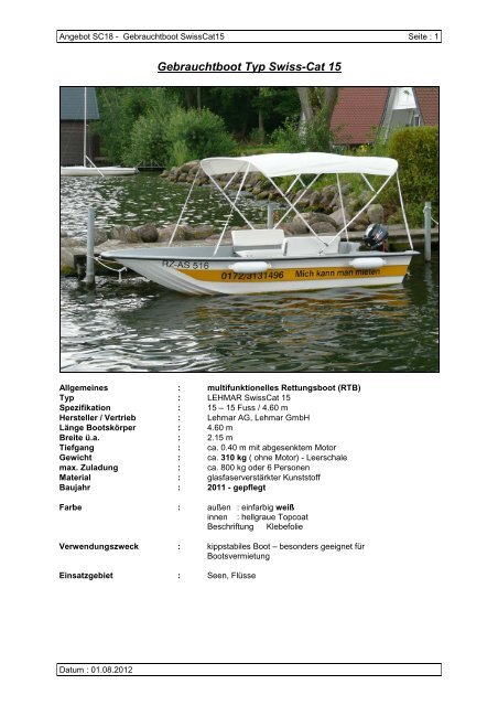Pdf-Download Gebrauchtboot SwissCat 15 - Lehmar