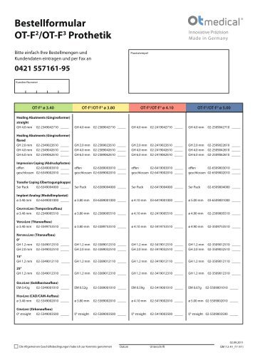 Bestellformular OT-F2/OT-F3 Prothetik - OT medical GmbH