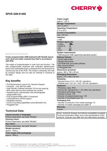 SPOS G86-61400 Key benefits Technical Data: - Cherry